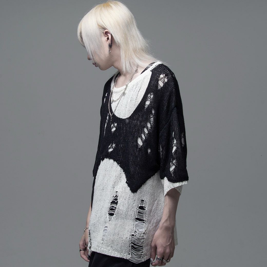 CIVARIZE【シヴァーライズ】クラッシュ加工レイヤードサマーニット/全2色