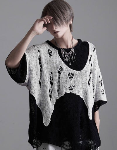 CIVARIZE【シヴァーライズ】クラッシュ加工レイヤードサマーニット/全2色