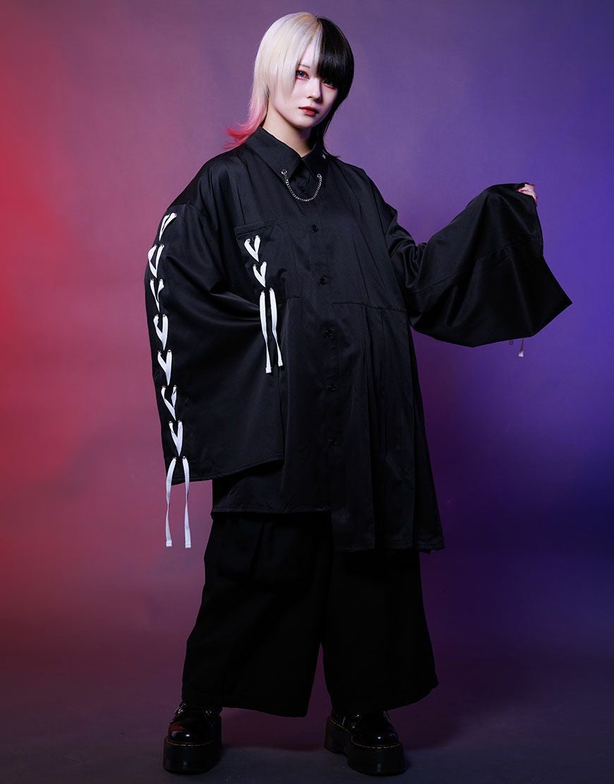 AdaNous【アダナス】亜陀那珠 陰陽レースアップシャツ/全2色