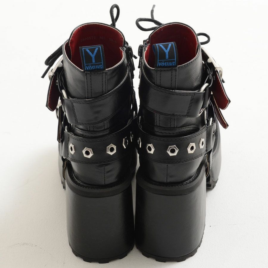 YOSUKE【ヨースケ】レディースベルトレースアップ厚底ブーツ/全1色