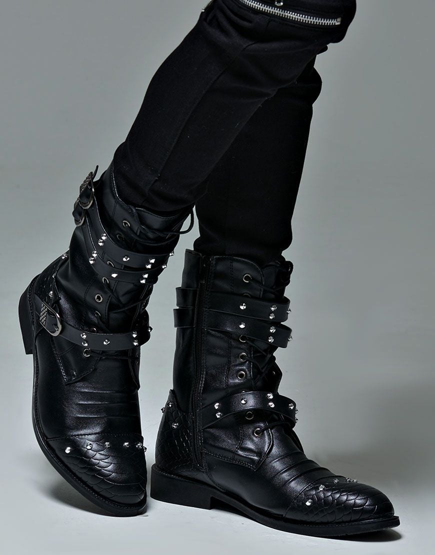 即購可Grape ベルベット　ブーツ　ブラック　アクセサリーnewjeans NOVESSEL【ノベセル】PUベルテッドサイドジップレースアップブーツ/全1色