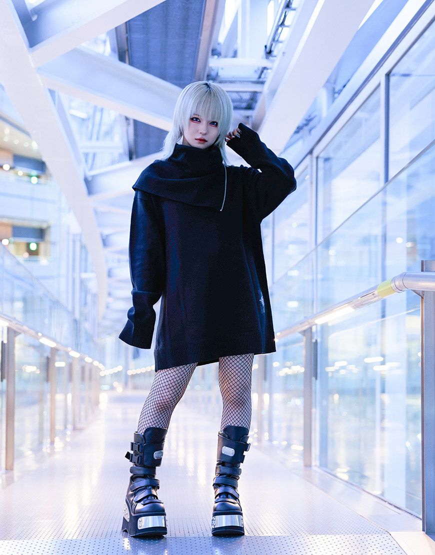 L'Appartement ボトルネック七部袖 KNIT◆ブラック Wool Silk Cashmere Turtleneck Knit（ニット／セーター）｜L