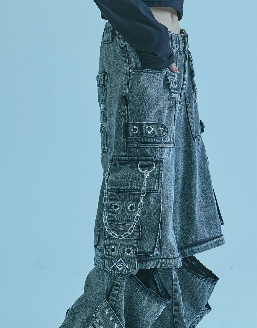 REFLEM【レフレム】2WAYボンテージワイドデニムカーゴパンツ/全2色