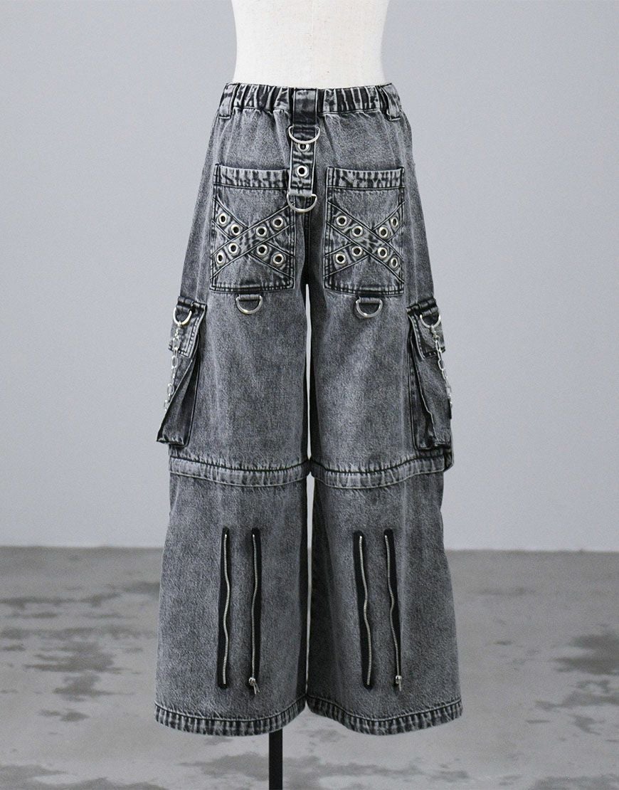 REFLEM【レフレム】2WAYボンテージワイドデニムカーゴパンツ/全2色