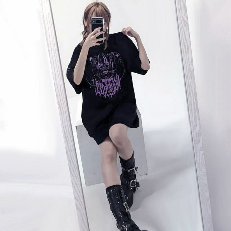 NOVESSEL【ノベセル】マスク地雷イラストプリント半袖Tシャツ/全2色