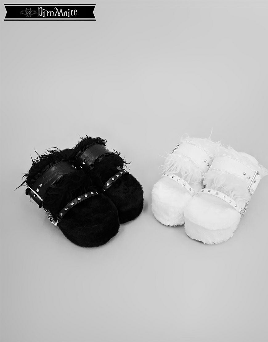 DimMoire【ディムモアール】ファー×スタッズサンダル/White