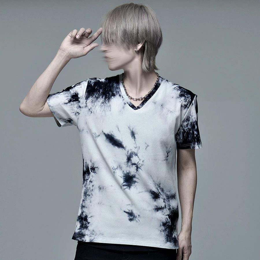 Bernings Sho【バーニングショー】ムラ染めテレコ半袖VネックTシャツ/全2色