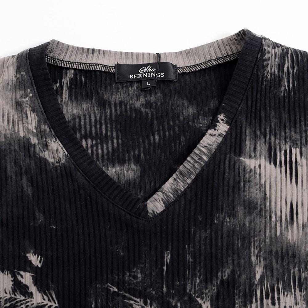 Bernings Sho【バーニングショー】ムラ染めテレコ半袖VネックTシャツ/全2色