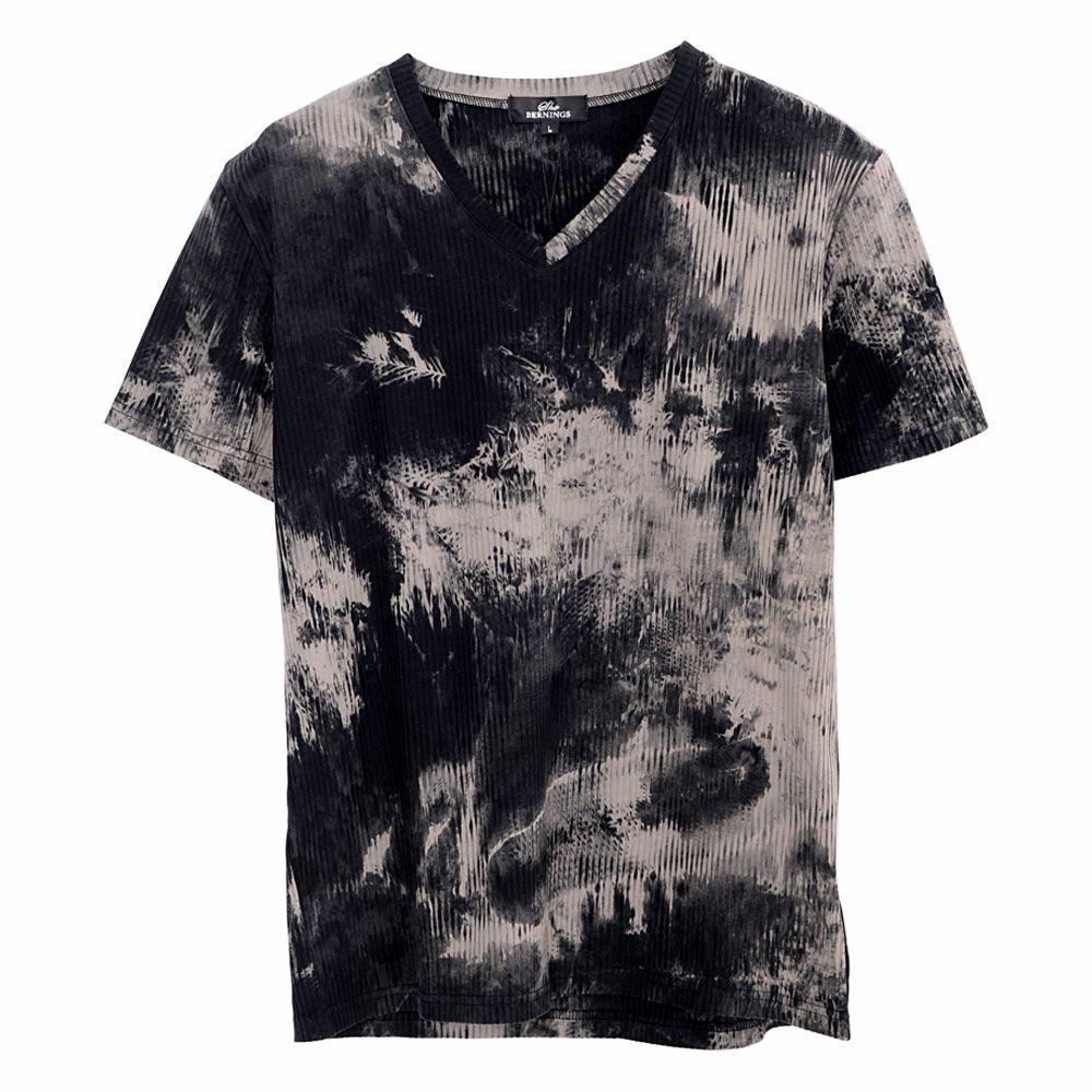 Bernings Sho【バーニングショー】ムラ染めテレコ半袖VネックTシャツ/全2色