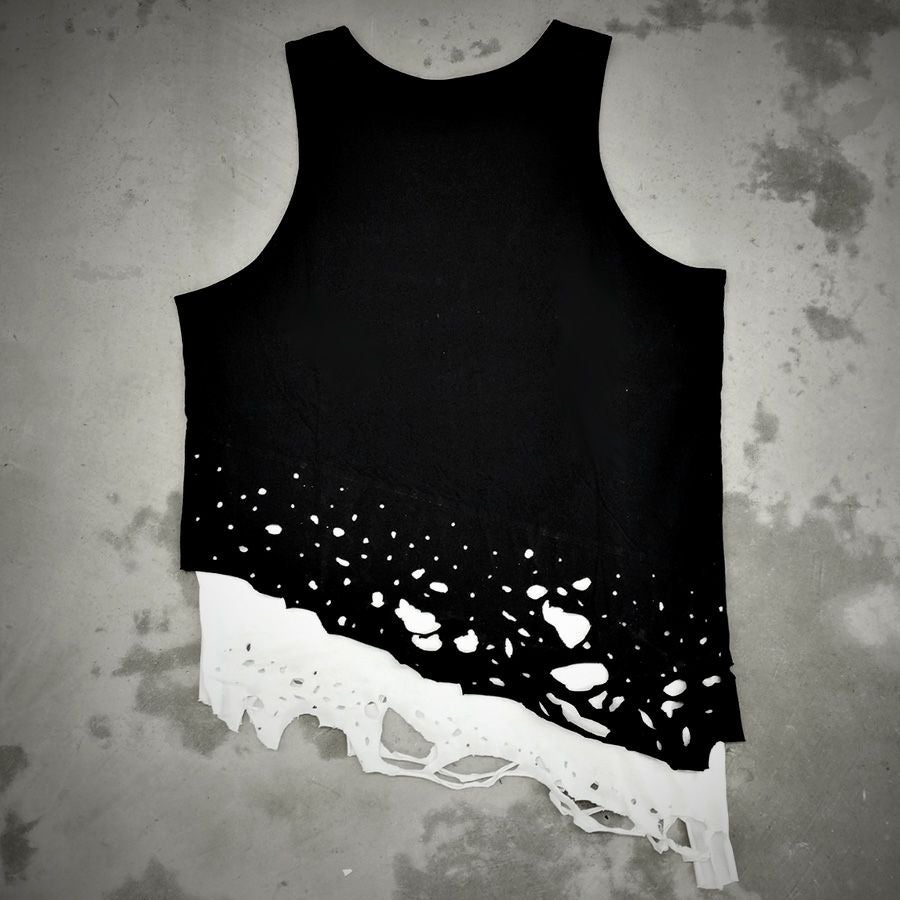 ku　4/15 1JINN ダメージダブルレイヤーCATタンクトップS RIBBED COTTON TANK TOP リブ編みコットンタンクトップ ダークグレー