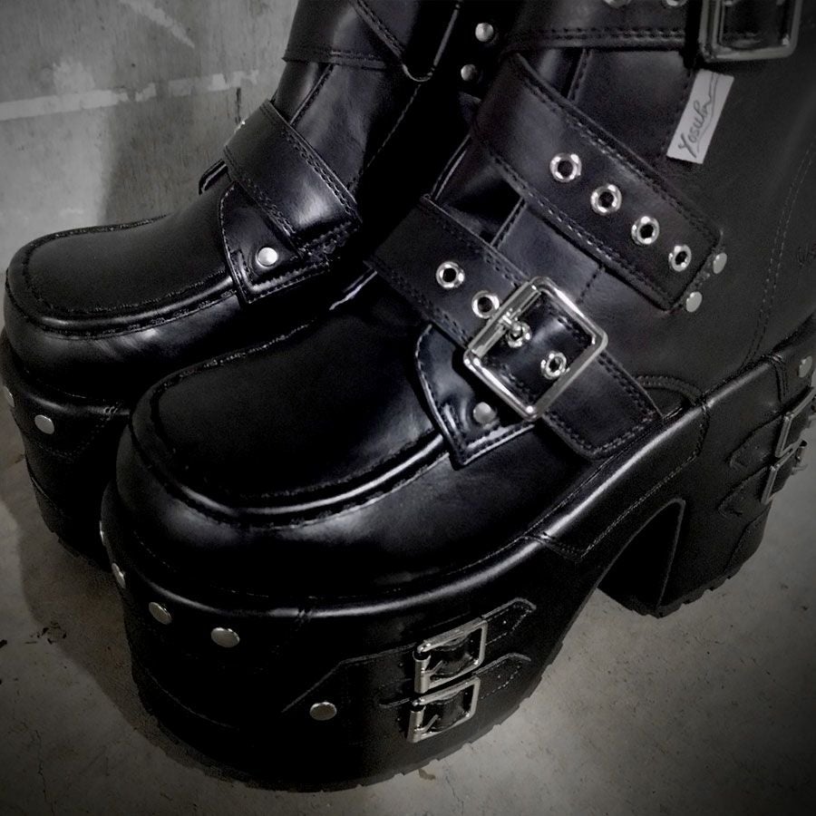 YOSUKE【ヨースケ】レディースデザインベルトスタッズプラットフォーム