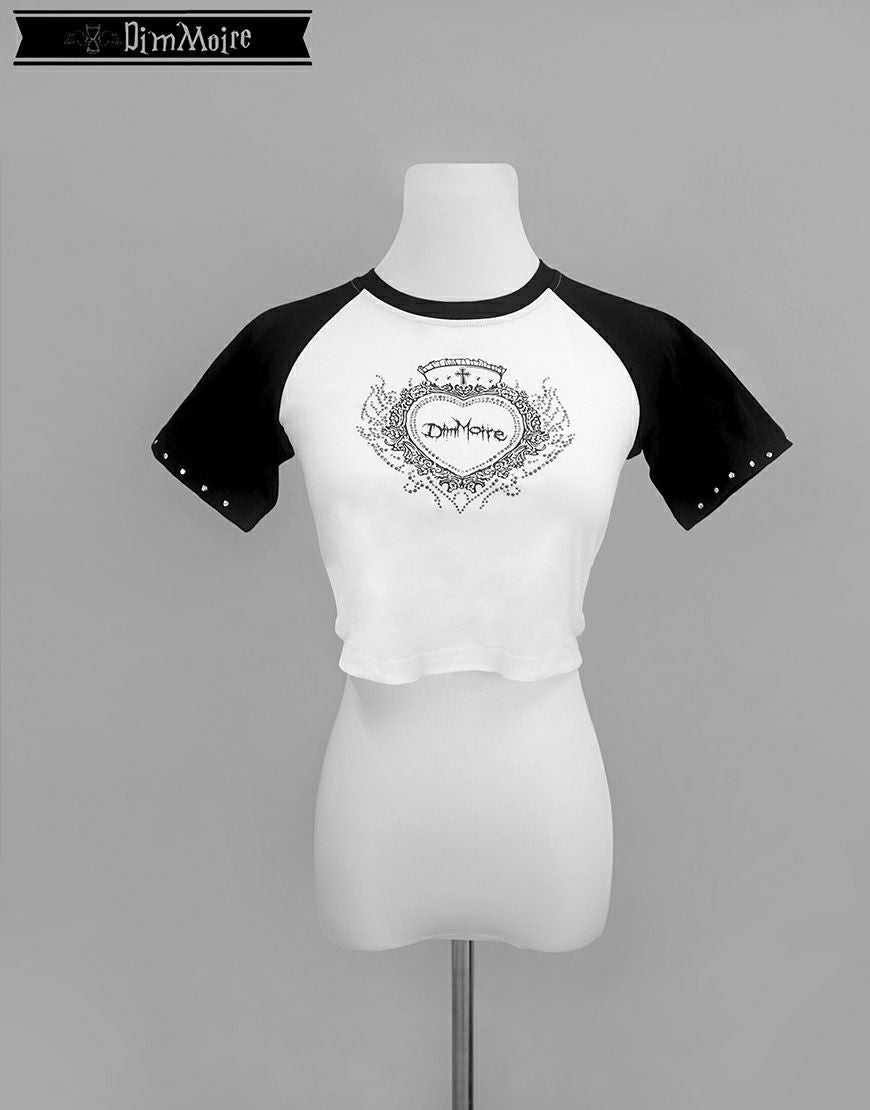 DimMoire ラインストーンHeartCoreミニT Black&White DimMoire【ディムモアール】ラインストーンHeartCoreミニT/Black×White
