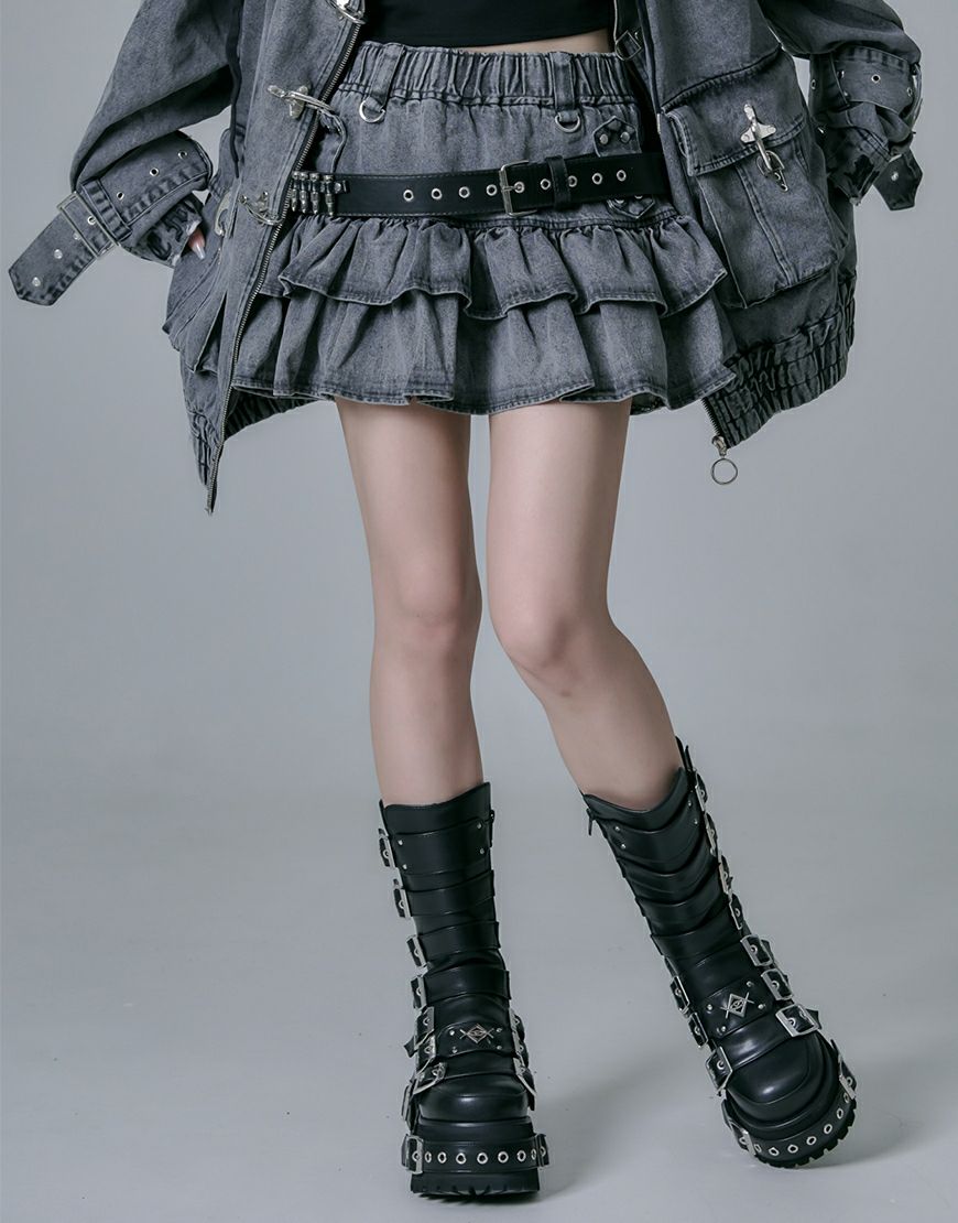 REFLEM【レフレム】弾丸ベルト付きフリルスカート　GRAY（デニム） 000000001180-02.jpg?size=l&w=