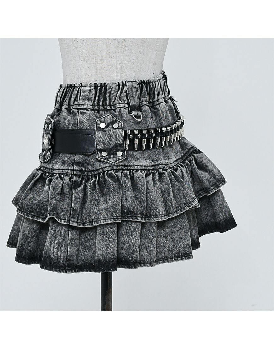 REFLEM【レフレム】弾丸ベルト付きフリルスカート/全2色