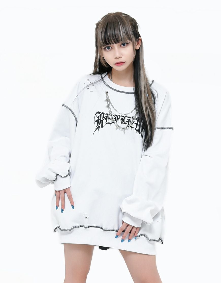 REFLEM【レフレム】チェーン付きクロックブリントスウェットトレーナー