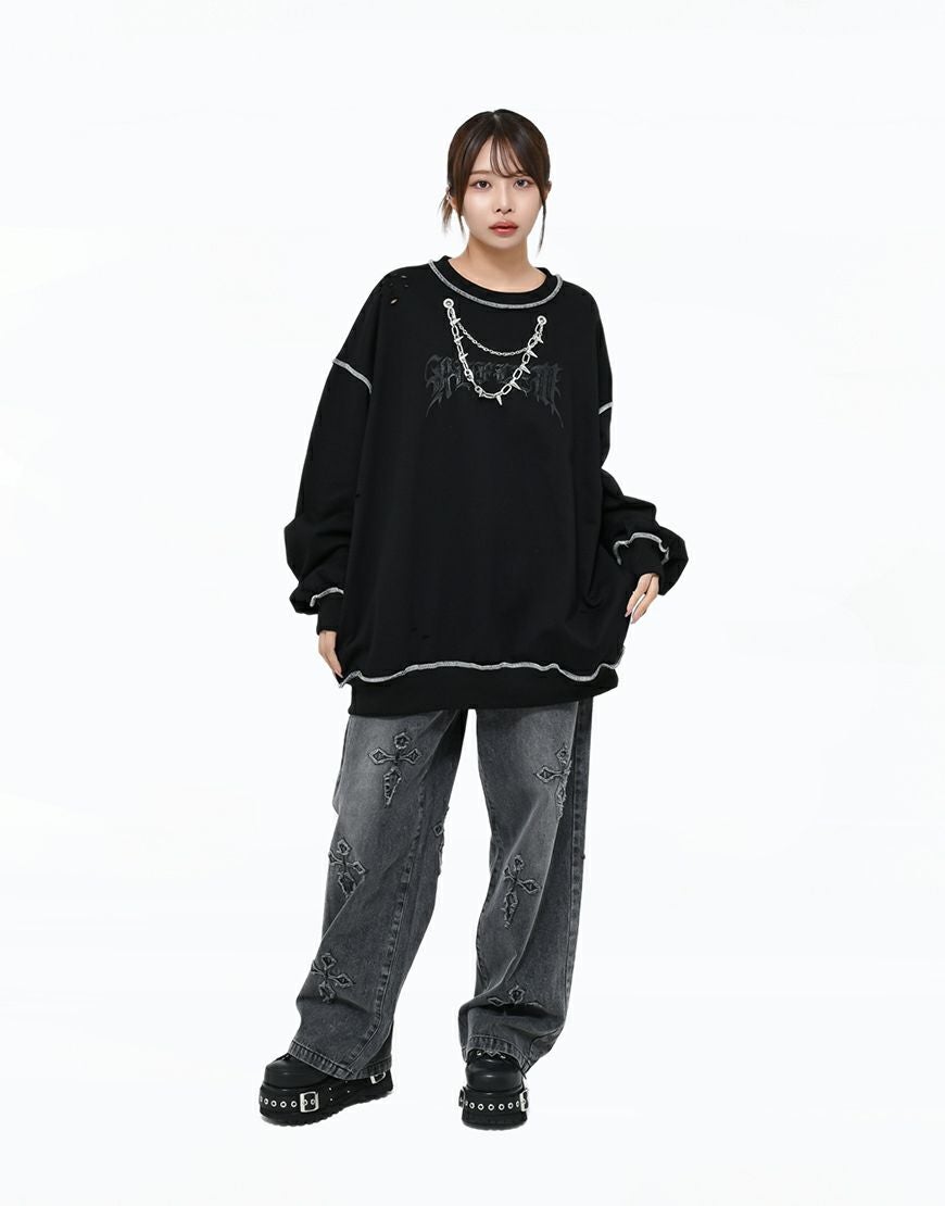 REFLEM【レフレム】チェーン付きクロックブリントスウェットトレーナー