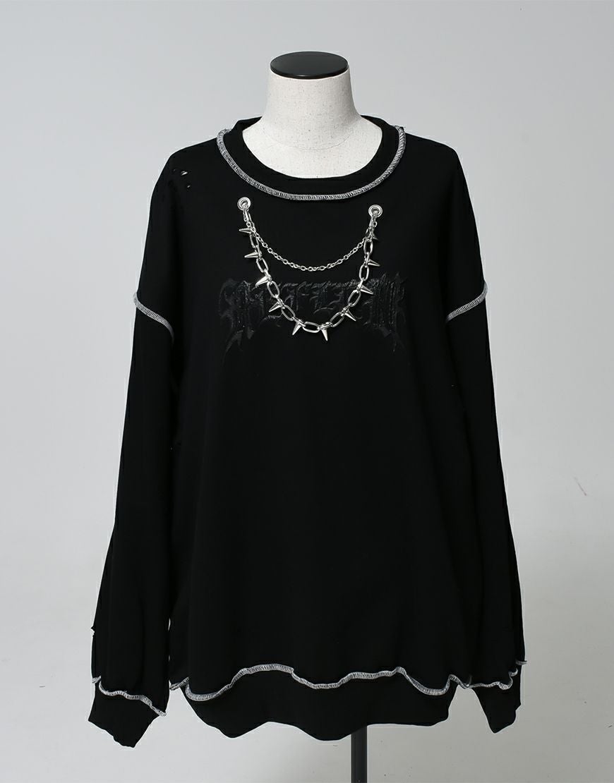 REFLEM【レフレム】チェーン付きクロックブリントスウェットトレーナー