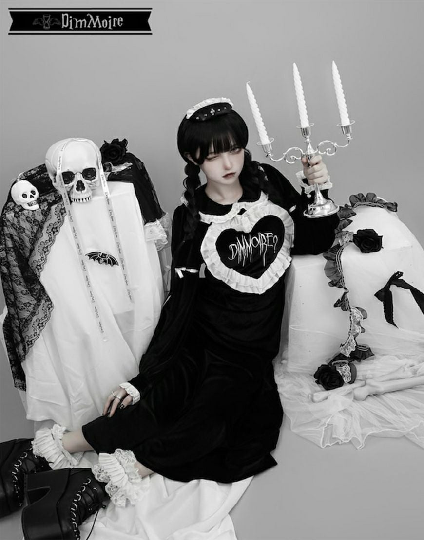 DimMoire【ディムモアール】Gothicハートロングドレス/Black×White