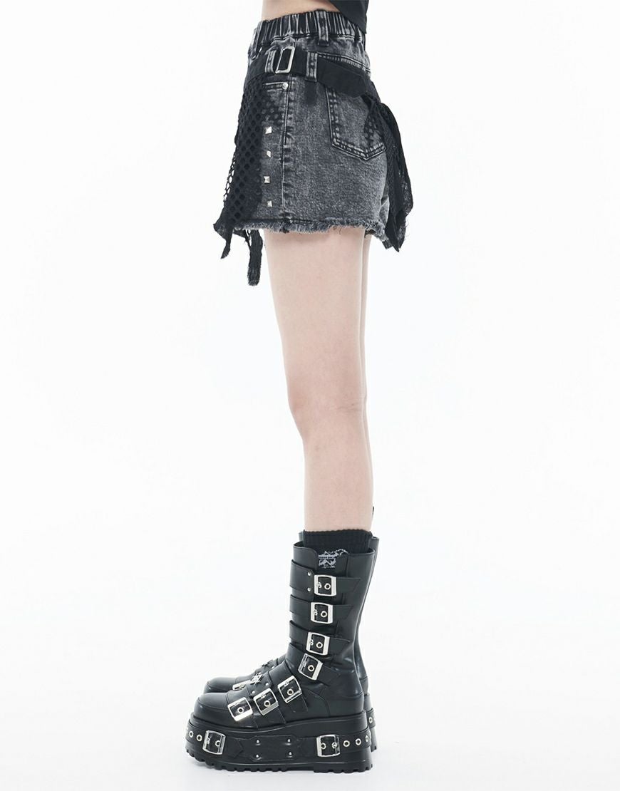 REFLEM【レフレム】加工レイヤードベルト付デニムショートパンツ/全2色