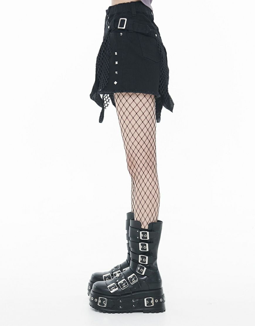 REFLEM【レフレム】加工レイヤードベルト付デニムショートパンツ/全2色