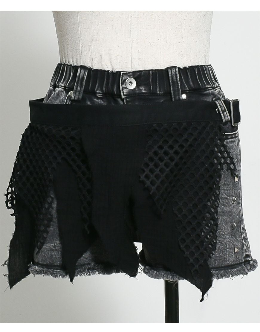 REFLEM【レフレム】加工レイヤードベルト付デニムショートパンツ/全2色