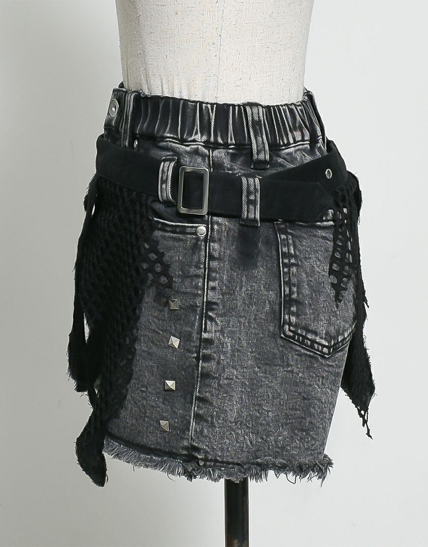 REFLEM【レフレム】加工レイヤードベルト付デニムショートパンツ/全2色