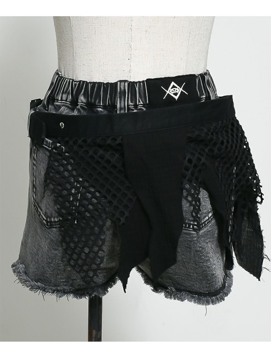 REFLEM【レフレム】加工レイヤードベルト付デニムショートパンツ/全2色