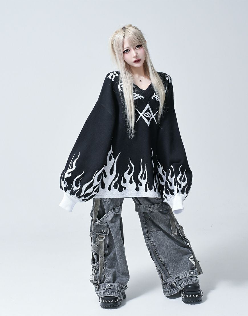 REFLEM【レフレム】ファイヤーパターンプルオーバーニット/全2色