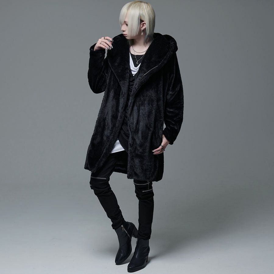 BERNINGS SHO ファー ブラックデニム モッズコート L 美品 ACRO SELECT【アクロ セレクト】Bernings Shoフード付き変形ファー