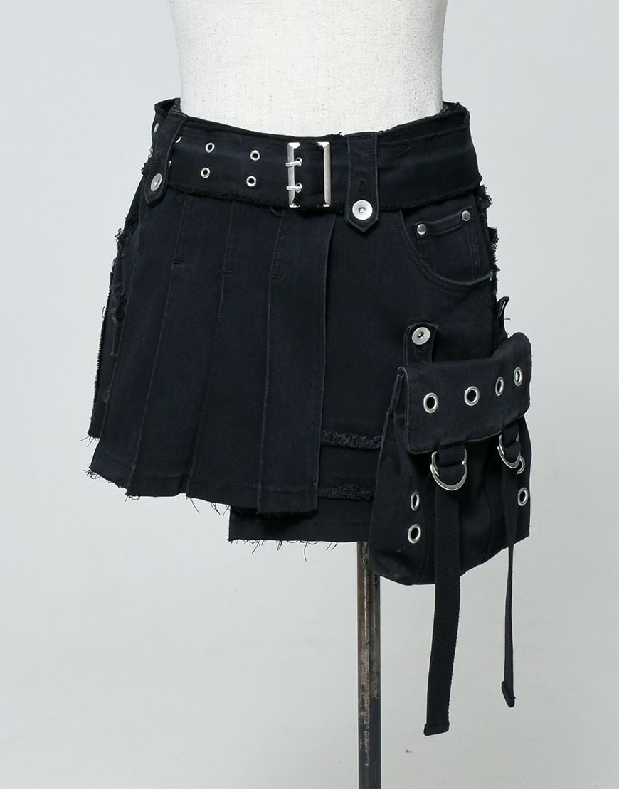 REFLEM【レフレム】アシメプリーツカーゴデニムスカート/全2色