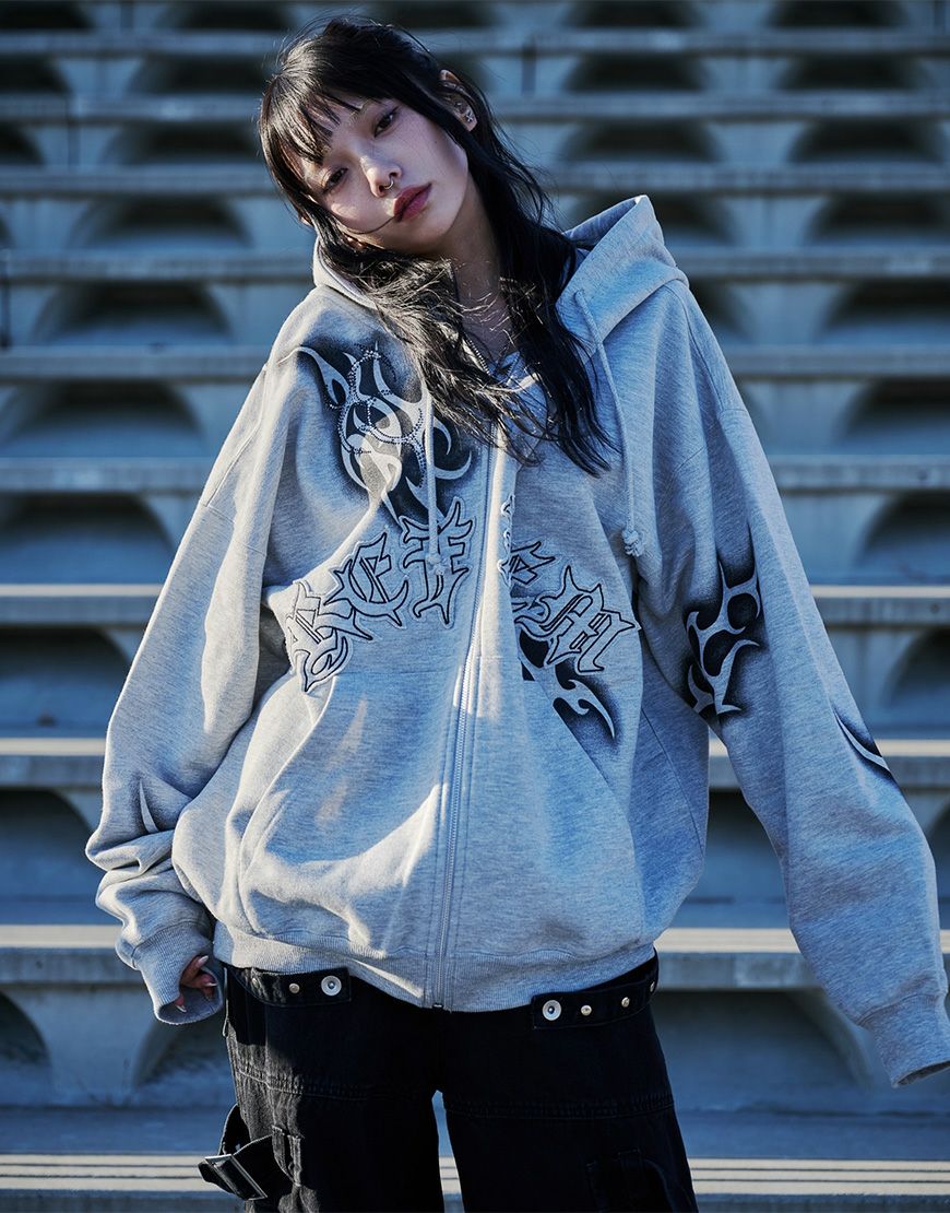 REFLEM【レフレム】トライバルラインストーン長袖ジップアップパーカー