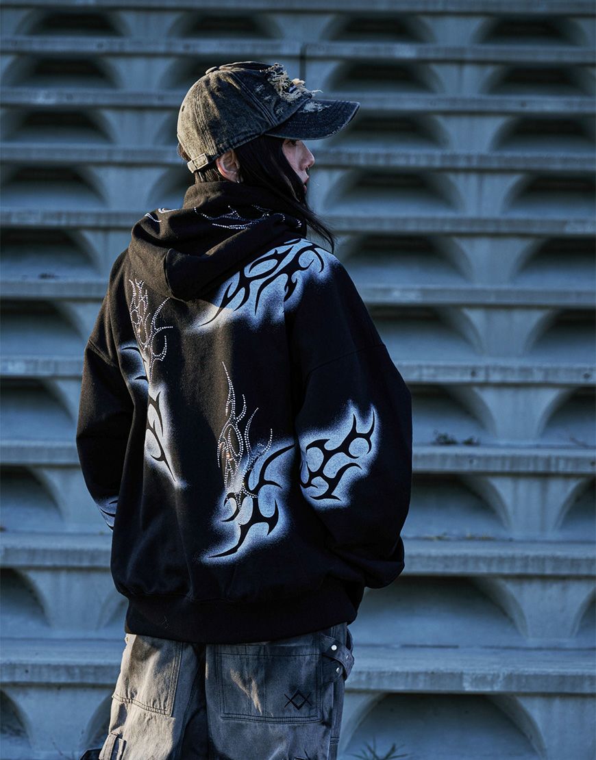 REFLEM【レフレム】トライバルラインストーン長袖ジップアップパーカー