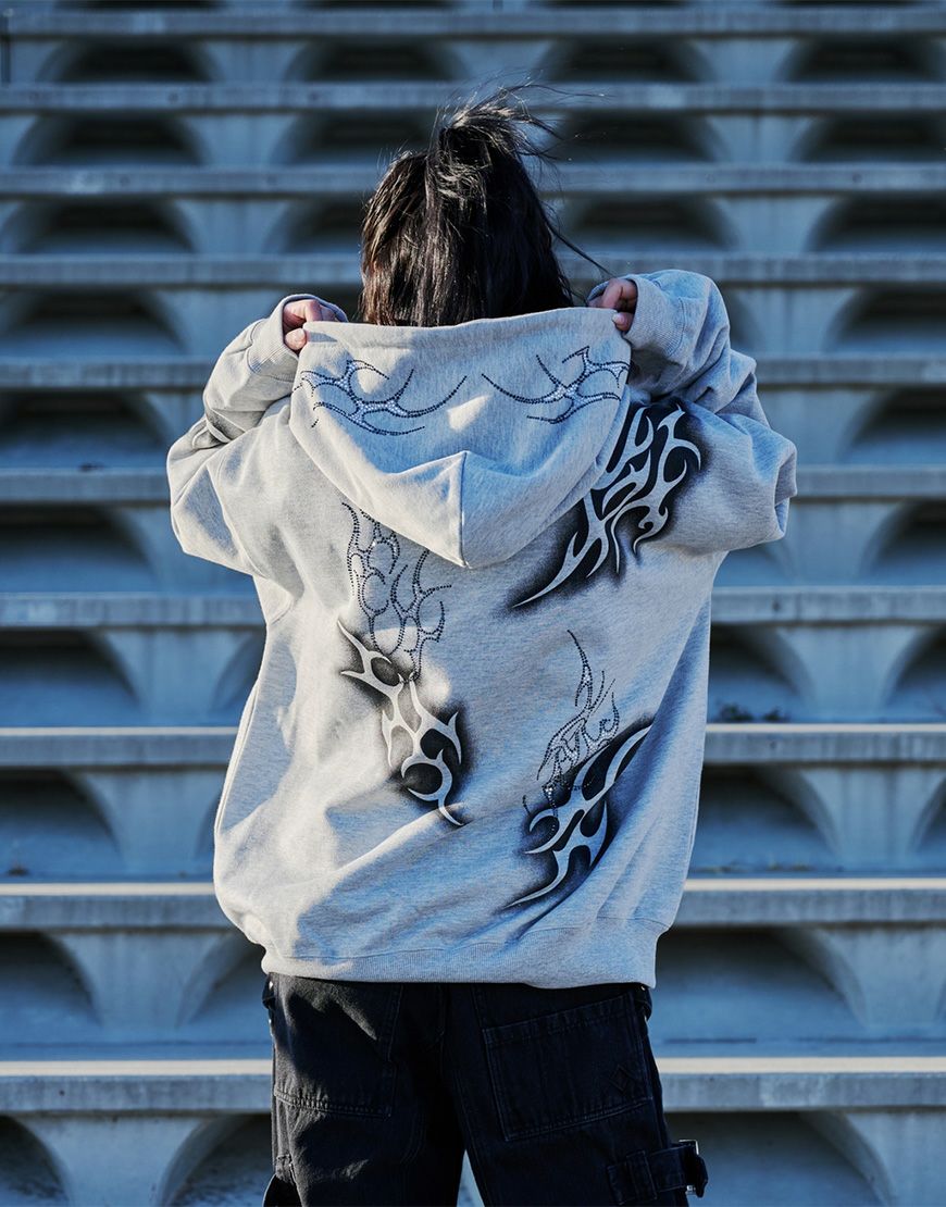 REFLEM【レフレム】トライバルラインストーン長袖ジップアップパーカー