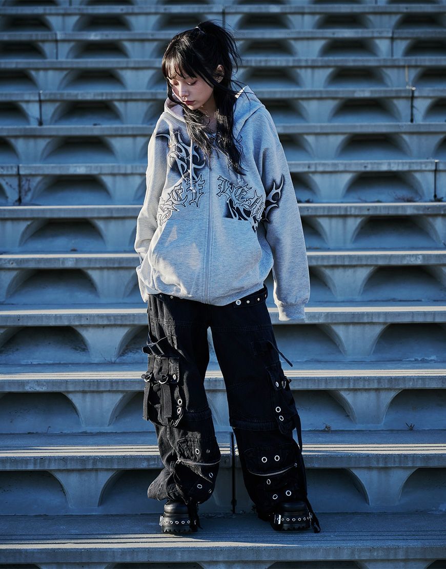 REFLEM【レフレム】トライバルラインストーン長袖ジップアップパーカー