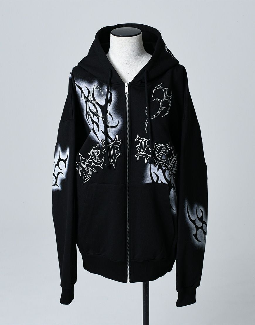 REFLEM【レフレム】トライバルラインストーン長袖ジップアップパーカー