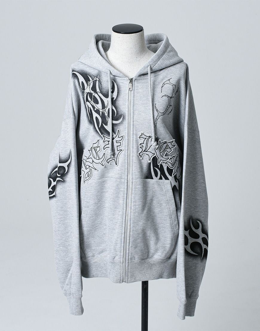 REFLEM【レフレム】トライバルラインストーン長袖ジップアップパーカー