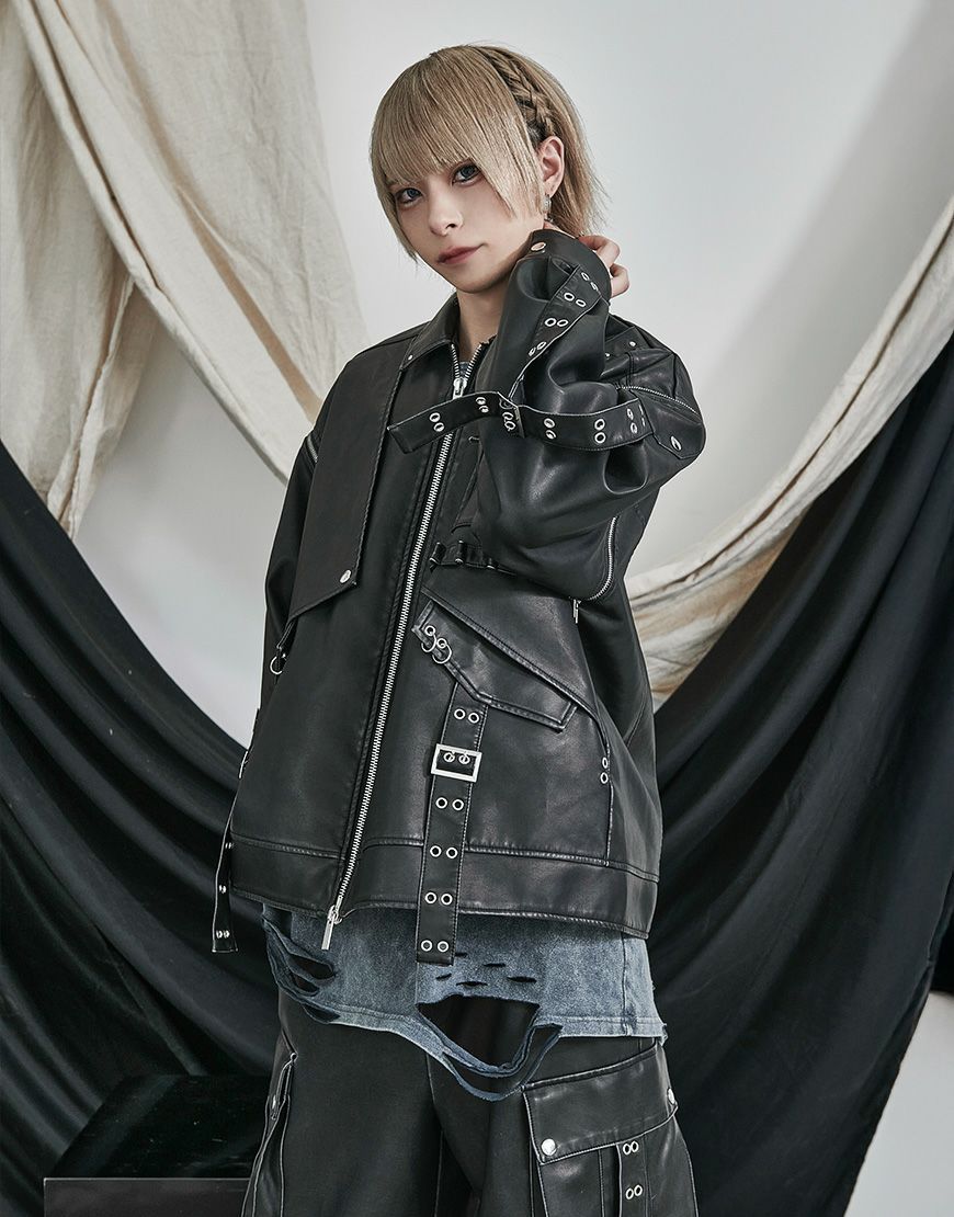 ililil【イルイルイル】2way gimmick synthetic leather blouson
