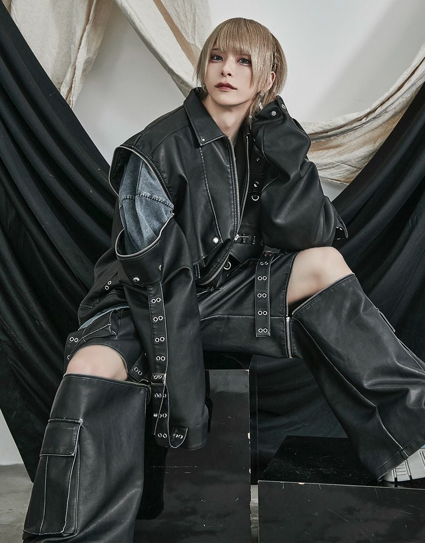 ililil【イルイルイル】2way gimmick synthetic leather blouson