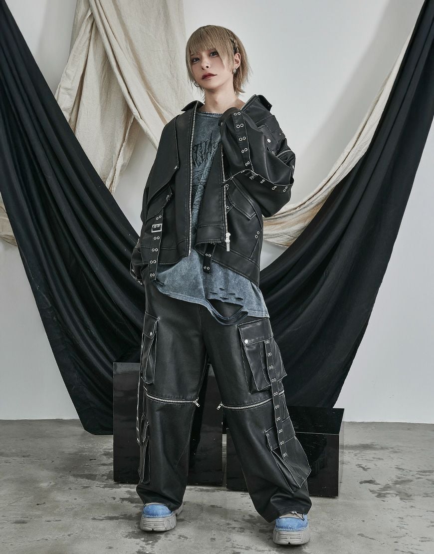 ililil【イルイルイル】2way gimmick synthetic leather blouson