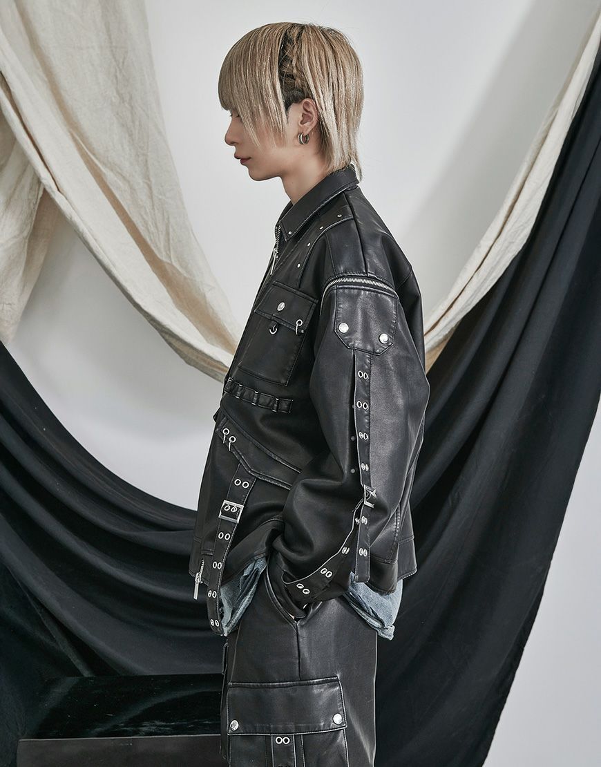 希少ドイツ製eurox◆一生モノの重厚本革！本格連結ジップ搭載ユーロライダースM ililil【イルイルイル】2way gimmick synthetic leather blouson