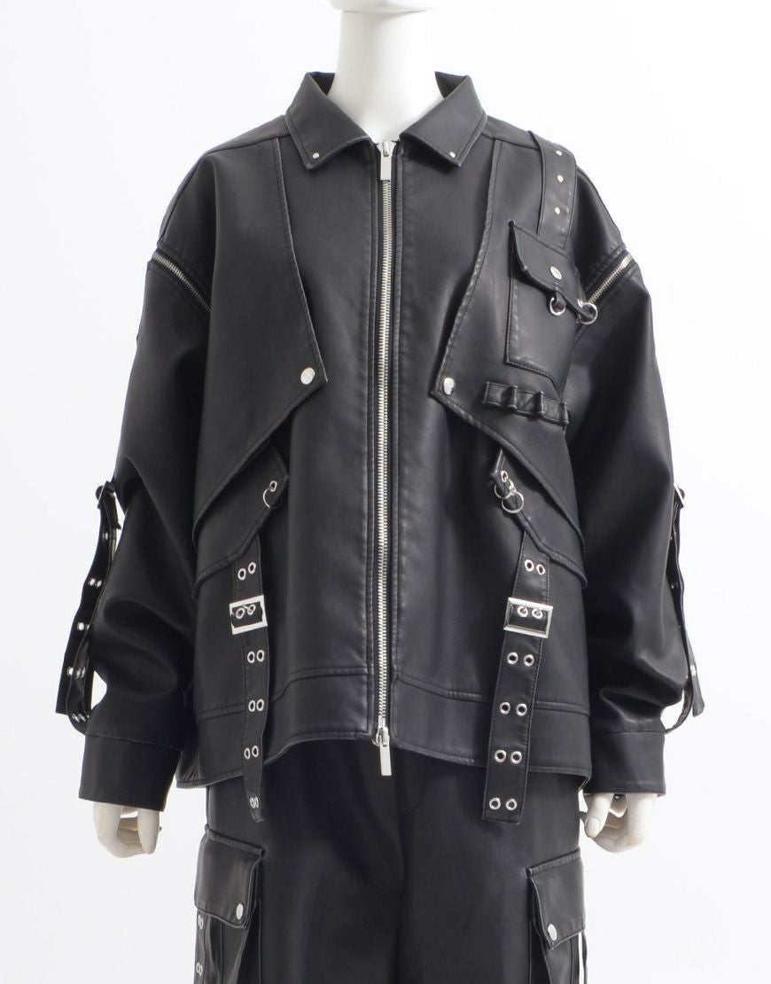 ililil【イルイルイル】2way gimmick synthetic leather blouson