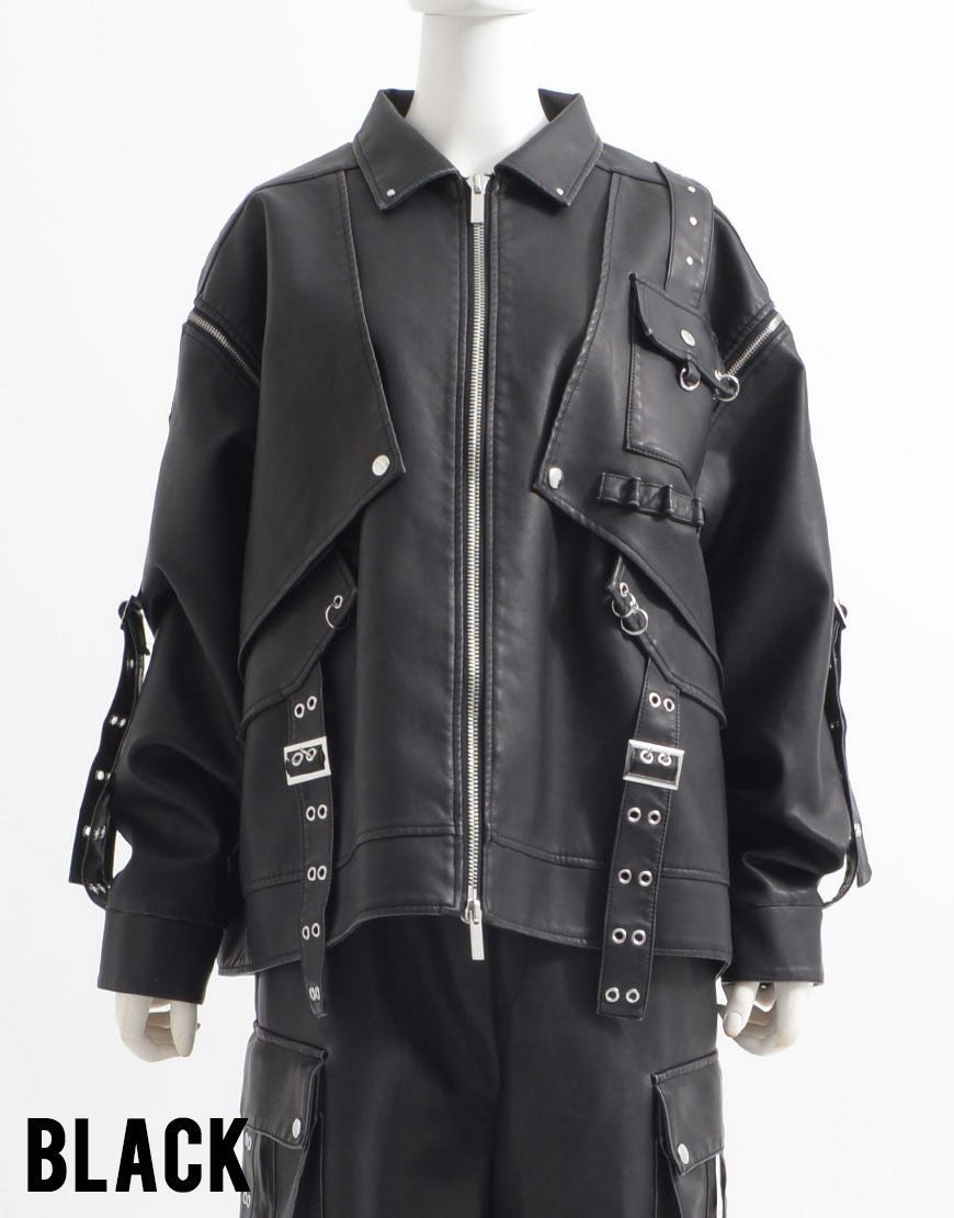 ililil【イルイルイル】2way gimmick synthetic leather blouson