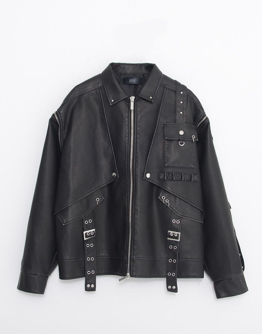 ililil【イルイルイル】2way gimmick synthetic leather blouson