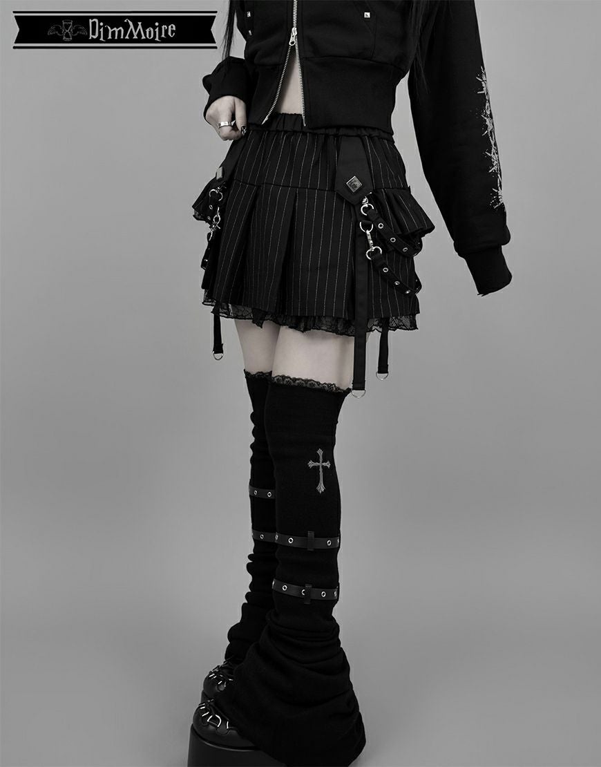 【正規品】DimMoire サイドフリルミニスカート stripe DimMoire【ディムモアール】サイドフリルミニスカート/Black×White