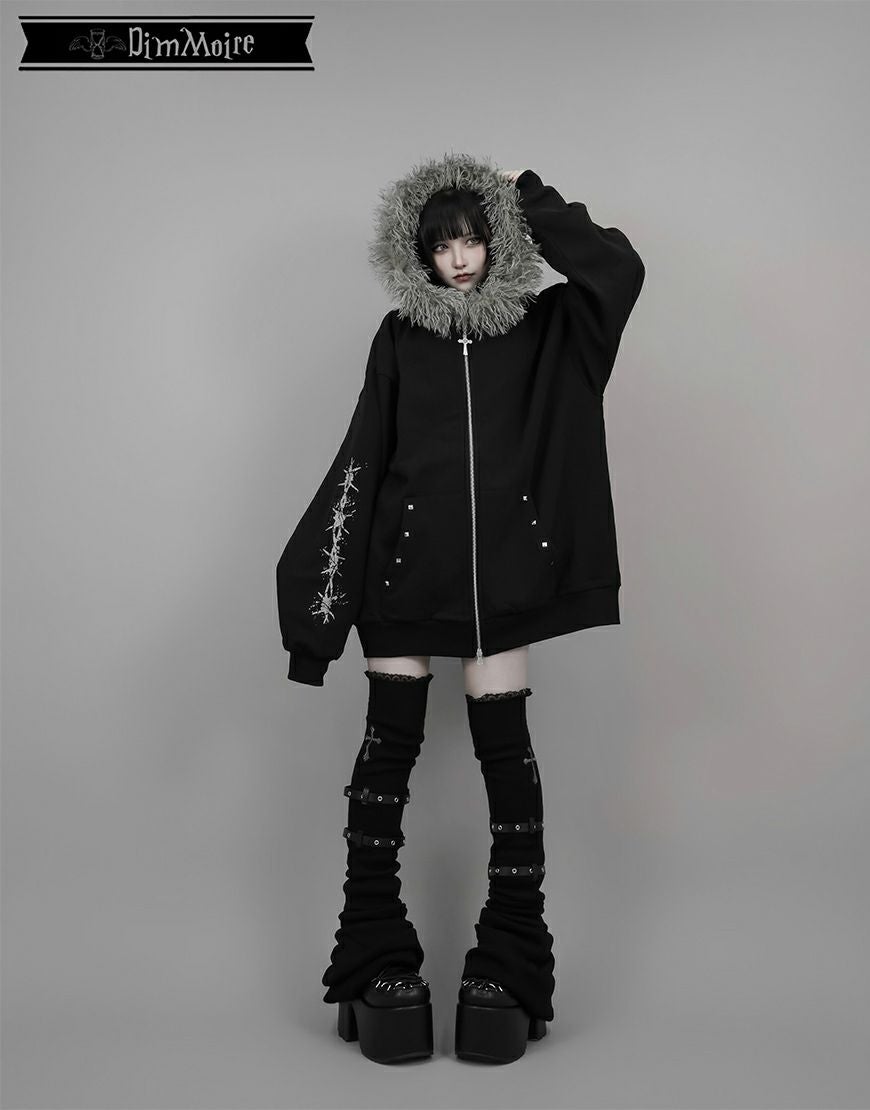 DimMoire【ディムモアール】ファーフードGothicパーカー/Black