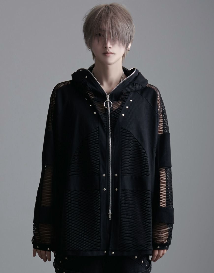 ililil【イルイルイル】Chainmailリブ切り替えメッシュパーカー/全1色 ililil【イルイルイル】Chainmailリブ切り替えメッシュパーカー/全1色