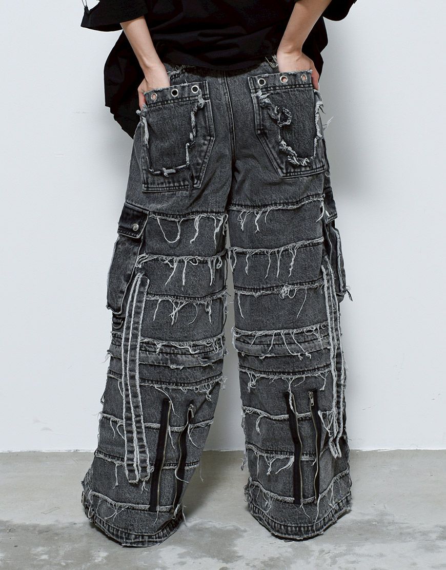 REFLEM レフレム 2WAY 切り替え　ツギハギ カーゴ　デニム　パンツ　黒 REFLEM【レフレム】2wayツギハギカーゴデニムパンツ/全3色