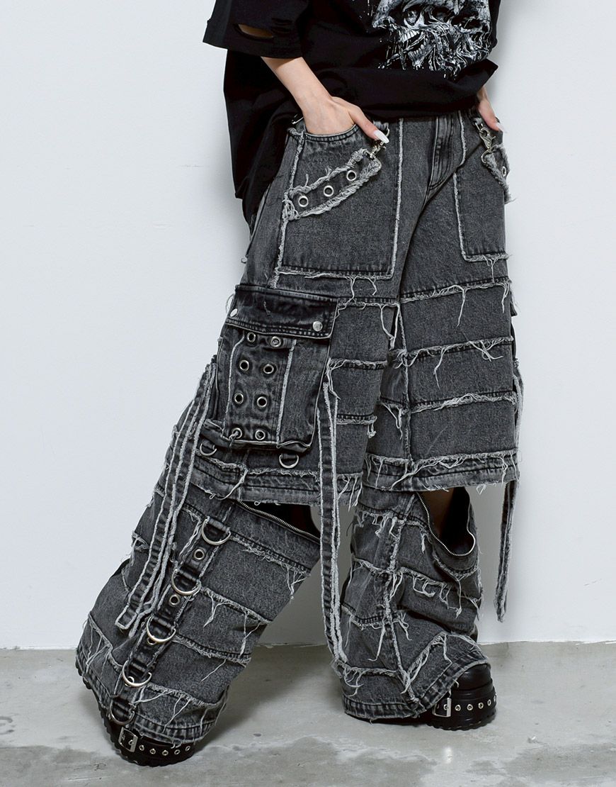 REFLEM【レフレム】2wayツギハギカーゴデニムパンツ/全3色