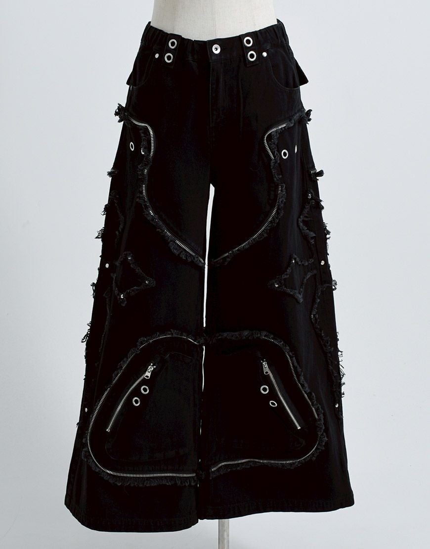 REFLEM【レフレム】クロスパッチ切り替えワイドデニムパンツ/全2色