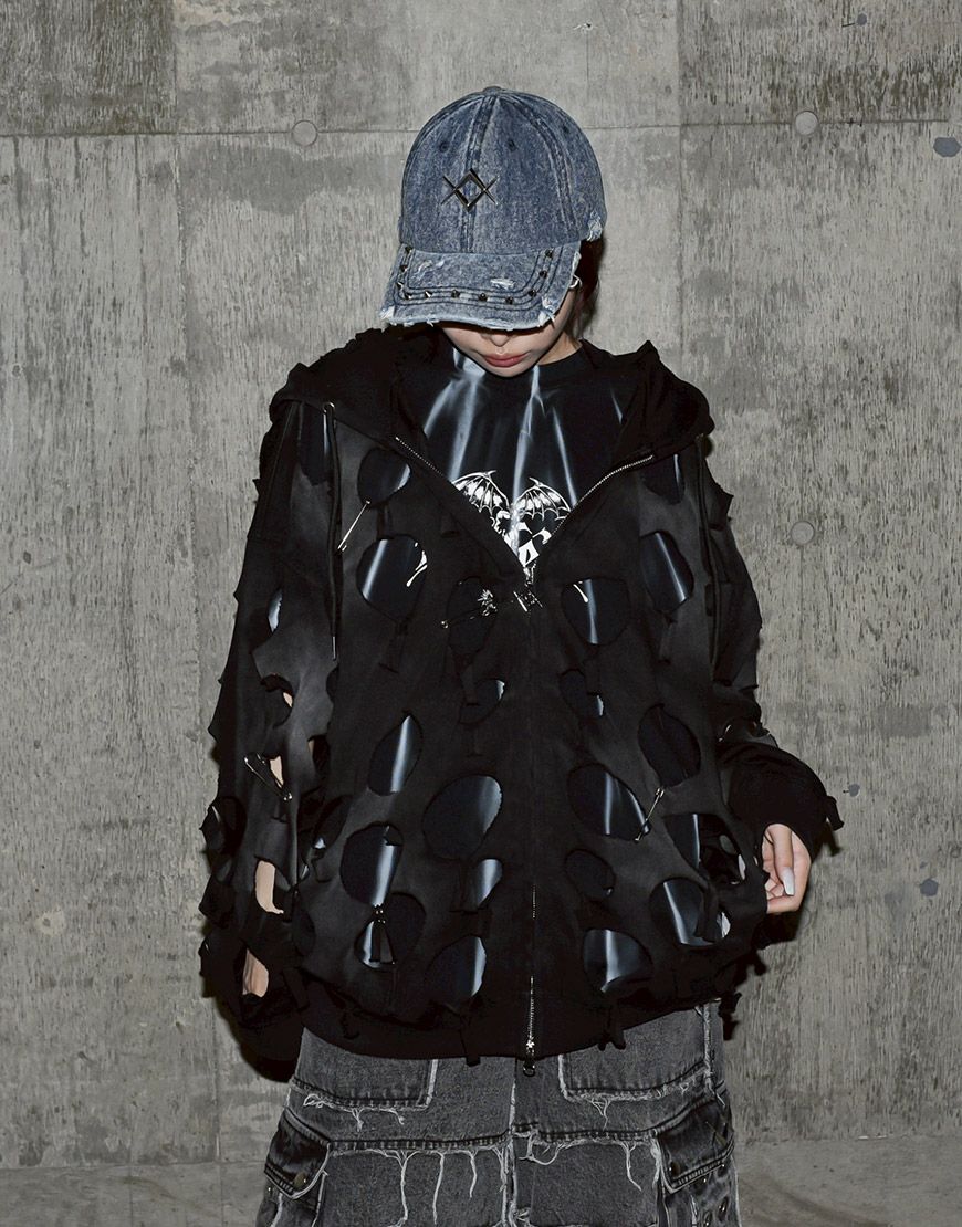 REFLEM【レフレム】ダメージ加工ジップアップパーカー/全2色